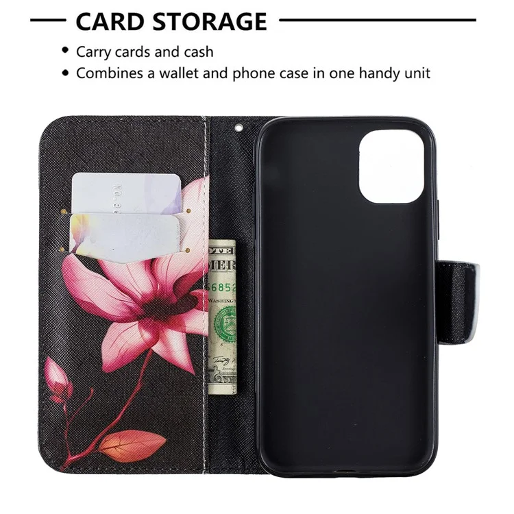 Caso de Couro de Flip de Suporte de Carteira de Textura Cruzada de Impressão de Padrão para iPhone 11 6.1 polegadas (2019) - Kapok