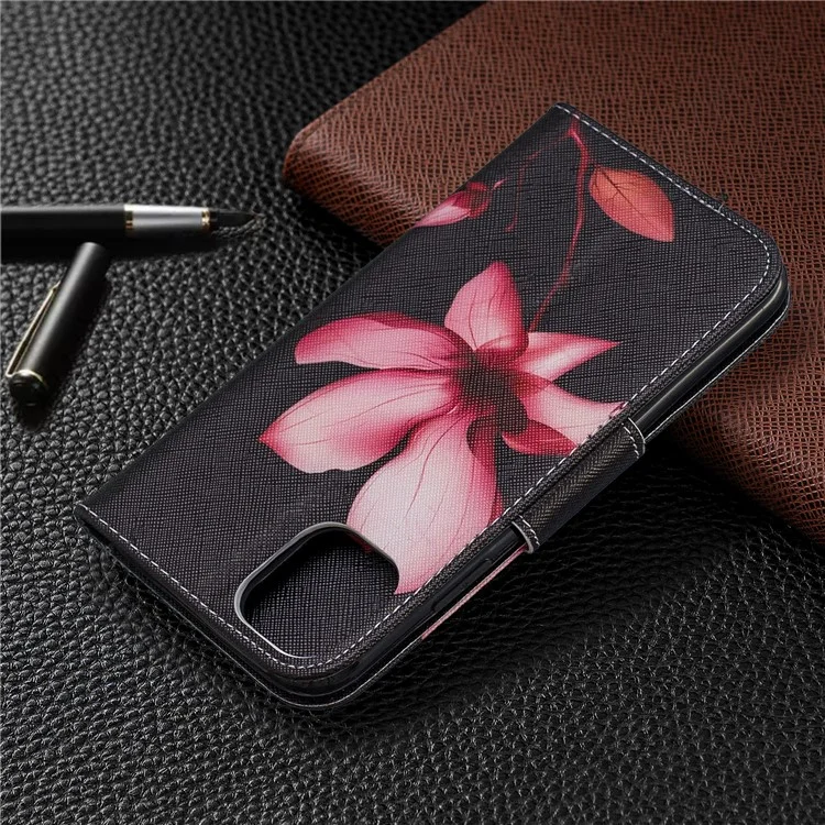 Caso de Couro de Flip de Suporte de Carteira de Textura Cruzada de Impressão de Padrão para iPhone 11 6.1 polegadas (2019) - Kapok