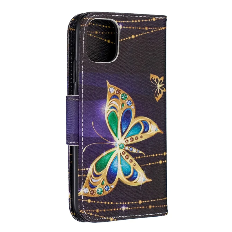 Pattern Printing Cross Texture Wallet Stand Flip Leather Case for iPhone 11 6.1 inch (2019) - Crystal Butterflies