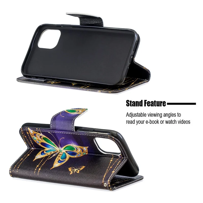 Pattern Printing Cross Texture Wallet Stand Flip Leather Case for iPhone 11 6.1 inch (2019) - Crystal Butterflies