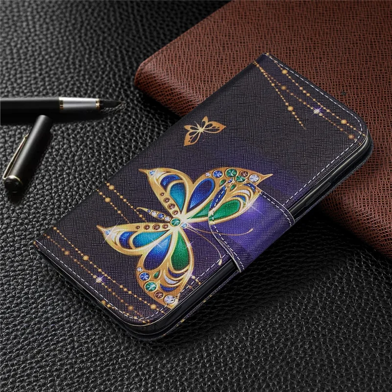 Pattern Printing Cross Texture Wallet Stand Flip Leather Case for iPhone 11 6.1 inch (2019) - Crystal Butterflies