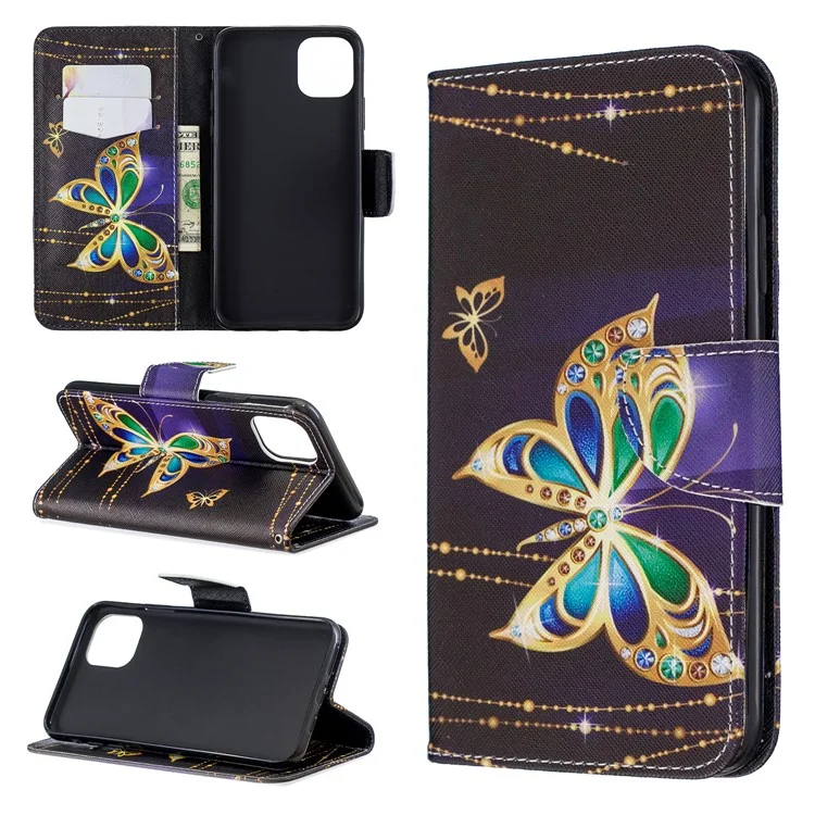 Case de Cuero de Billetera de Impresión de Patrones de Textura Cruzada Para Iphone 11 Pro Max 6.5 Pulgadas (2019) - Mariposas de Cristal