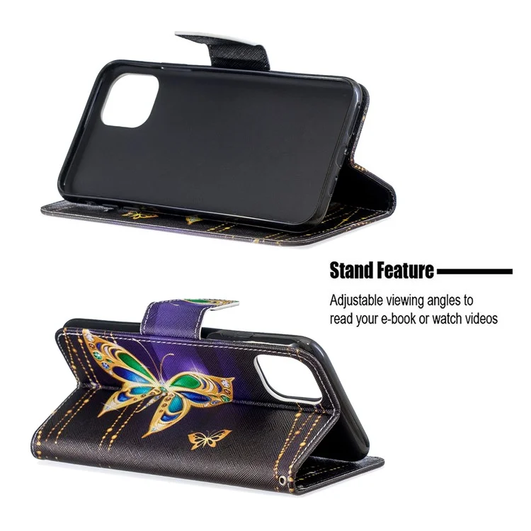 Cross Texture Pattern Printing Wallet Stand Leather Case für iPhone 11 Pro Max 6.5 Zoll (2019) - Crystal Butterflies
