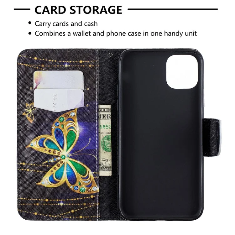 Cross Texture Pattern Printing Wallet Stand Leather Case for iPhone 11 Pro Max 6.5 inch (2019) - Crystal Butterflies