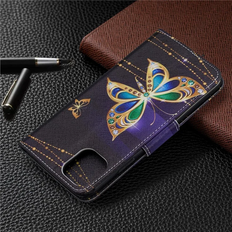 Case de Cuero de Billetera de Impresión de Patrones de Textura Cruzada Para Iphone 11 Pro Max 6.5 Pulgadas (2019) - Mariposas de Cristal