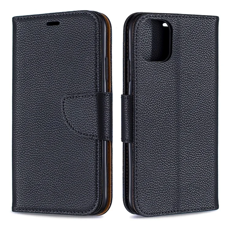 Litchi Texture Leather Wallet Stand Case de Teléfonos Móviles Para Iphone 11 6.1 Pulgadas (2019) - Negro