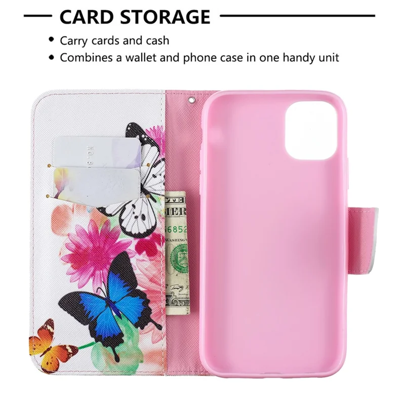 Printing Style Leather Wallet Phone Covering Case for iPhone 11 6.1 inch (2019) - Vivid Butterflies