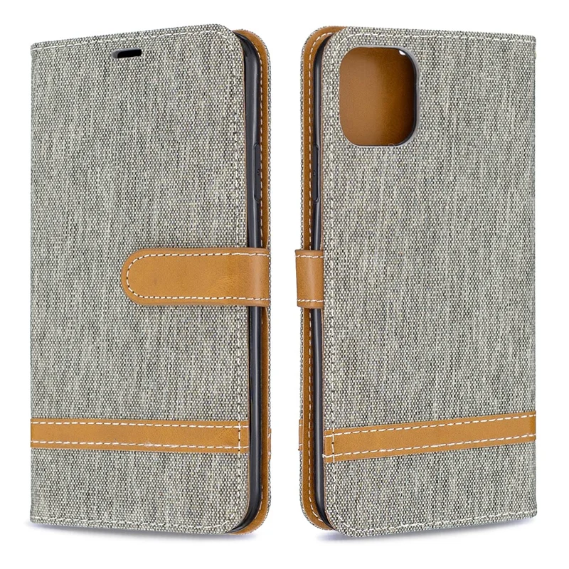 Jeans Cloth Wallet Stand Leather Cell Phone Shell for iPhone 11 Pro Max 6.5 inch (2019) - Grey