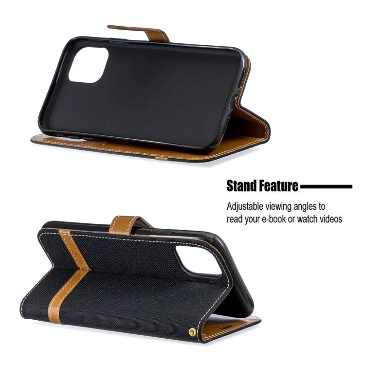 Jean Cloth PU Leather Phone Cover per iPhone 11 6.1 pollici (2019) - Nero