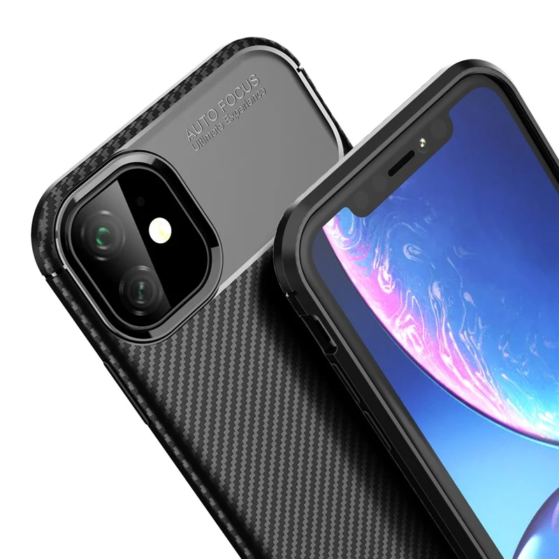 Carbon Fiber Texture Drop-proof TPU Phone Case for iPhone 11 6.1 inch (2019) - Black