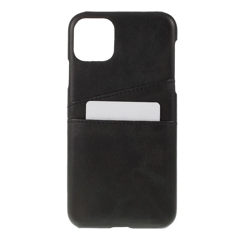 Double Card Slots PU Leather Coated PC Phone Shell for iPhone 11 Pro Max 6.5 inch (2019) - Black
