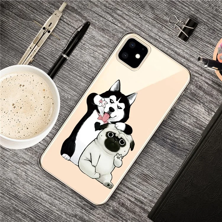 Pattern Printing Clear TPU Phone Cover for iPhone 11 6.1 inch (2019) - Two Dogs