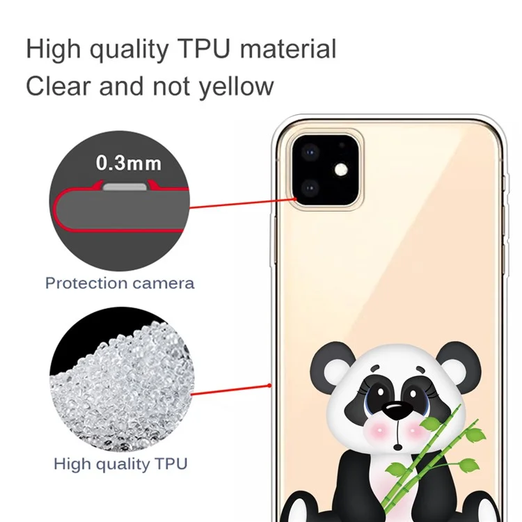 Pattern Printing Clear TPU Phone Cover for iPhone 11 6.1 inch (2019) - Panda Holding Bamboo