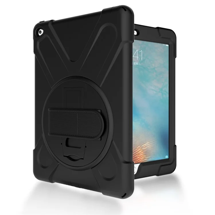 For Apple iPad Air 2 X-Shape PC + TPU Tablet Shell with 360 Degree Swivel Kickstand - Black