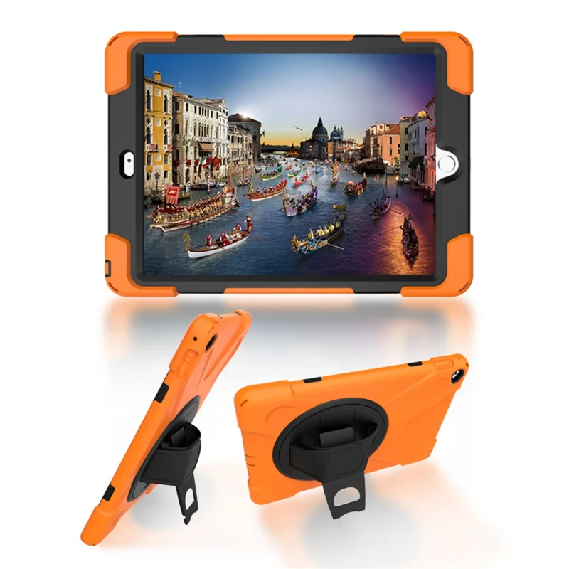 For Apple iPad Air 2 X-Shape PC + TPU Tablet Shell with 360 Degree Swivel Kickstand - Orange