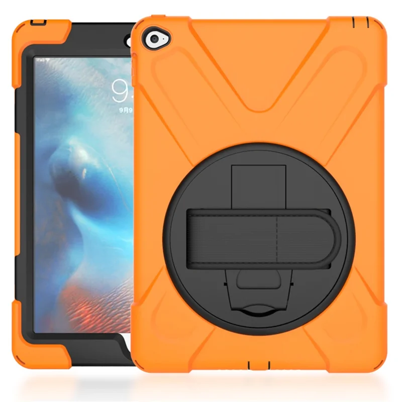 For Apple iPad Air 2 X-Shape PC + TPU Tablet Shell with 360 Degree Swivel Kickstand - Orange