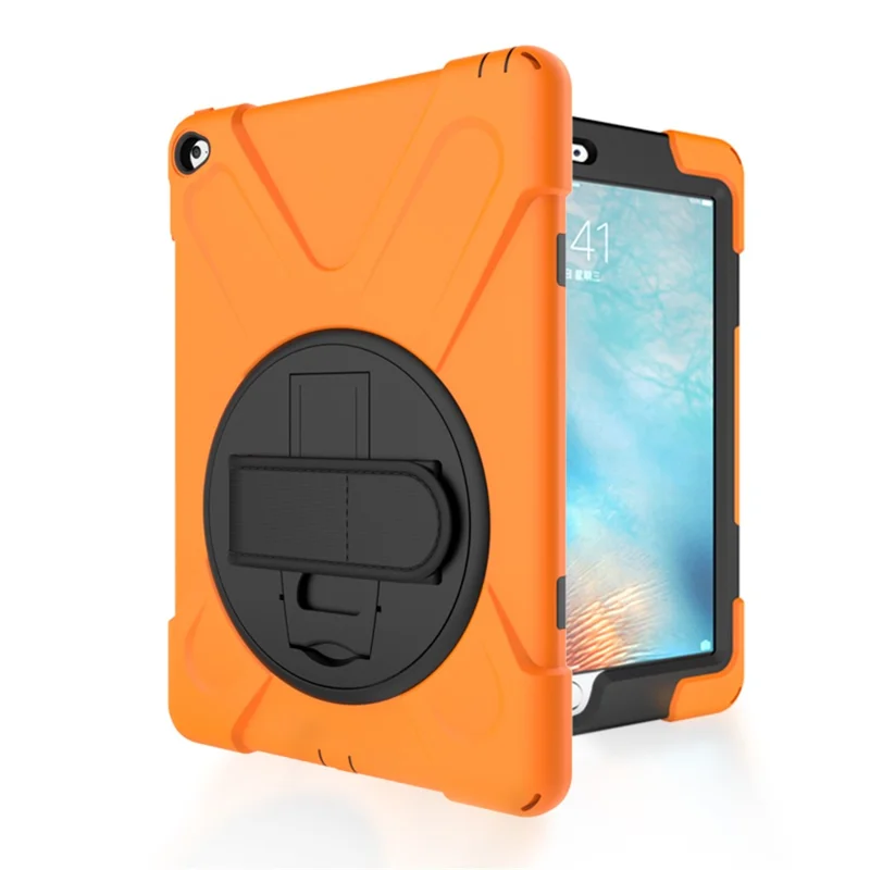 For Apple iPad Air 2 X-Shape PC + TPU Tablet Shell with 360 Degree Swivel Kickstand - Orange