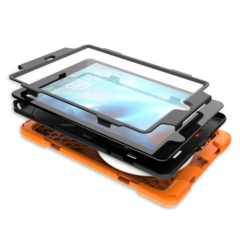 For Apple iPad Air 2 X-Shape PC + TPU Tablet Shell with 360 Degree Swivel Kickstand - Orange