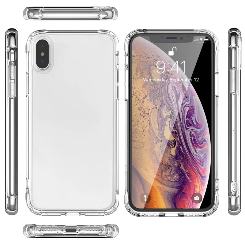 LEEU DESIGN Air Cushion Shockproof TPU Casing with Voice Conversion Jack for iPhone X/XS 5.8 inch - Transparent