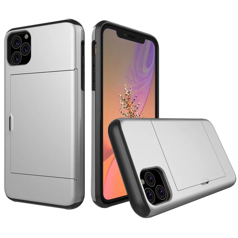 Pour iPhone 11 6,1 pouces (2019) Étui hybride en plastique + TPU avec fente pour carte Coque de téléphone - Argent