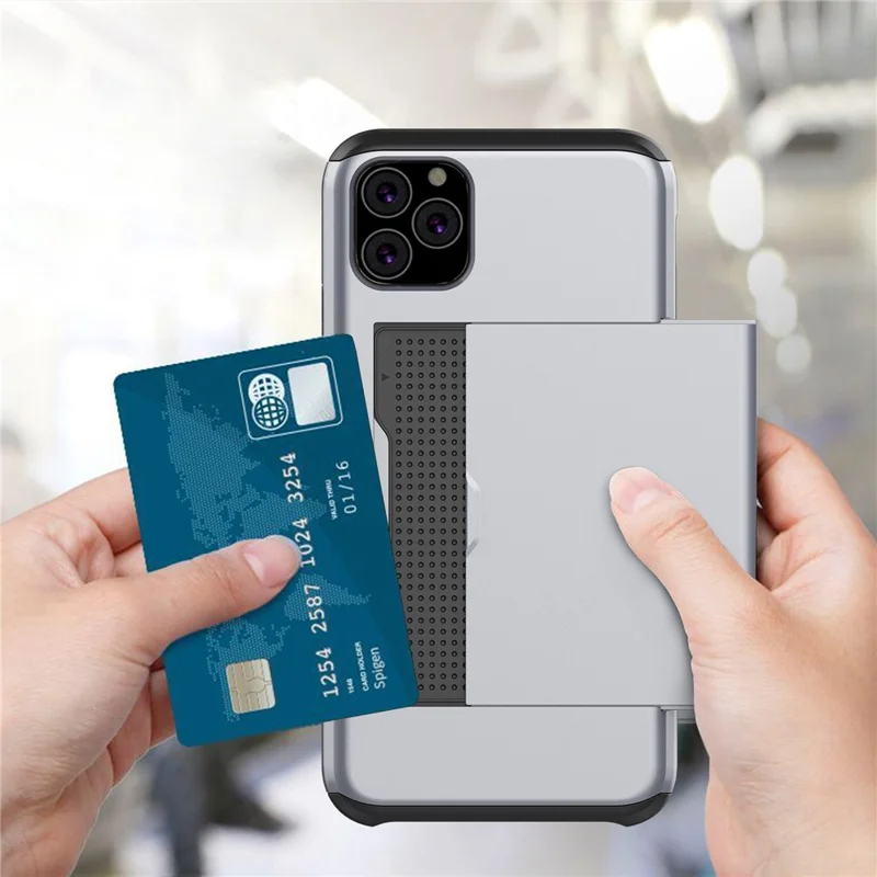 Pour iPhone 11 6,1 pouces (2019) Étui hybride en plastique + TPU avec fente pour carte Coque de téléphone - Argent