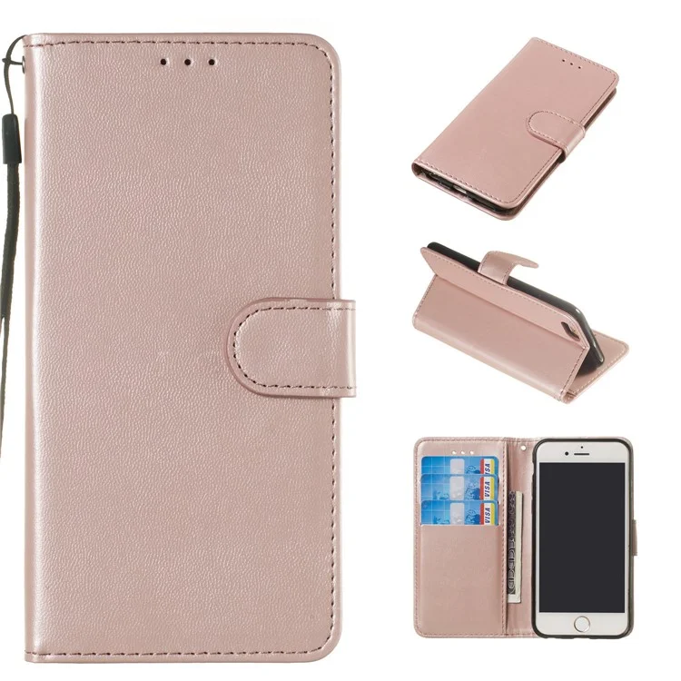 Pure Color Leather Wallet Stand Cell Phone Case Cover for iPhone 6 / 6s 4.7-inch - Rose Gold