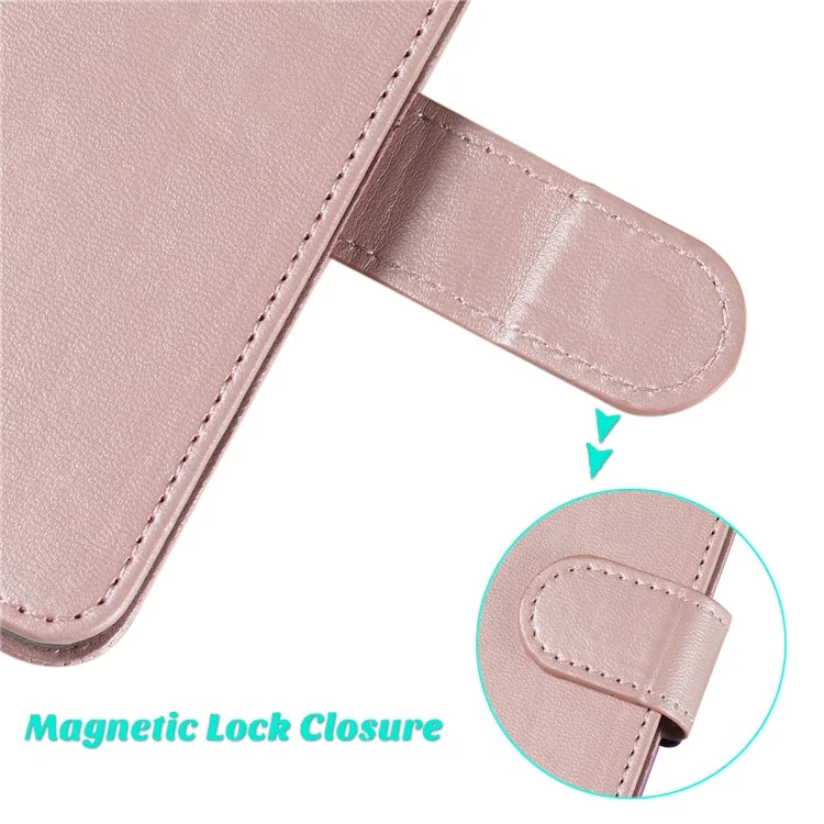 Carteira de Couro Puro com Suporte de Celular Capa para iPhone 6 / 6s 4.7 polegadas - Rosa Gold