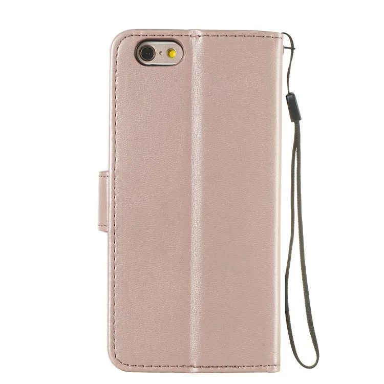 Carteira de Couro Puro com Suporte de Celular Capa para iPhone 6 / 6s 4.7 polegadas - Rosa Gold