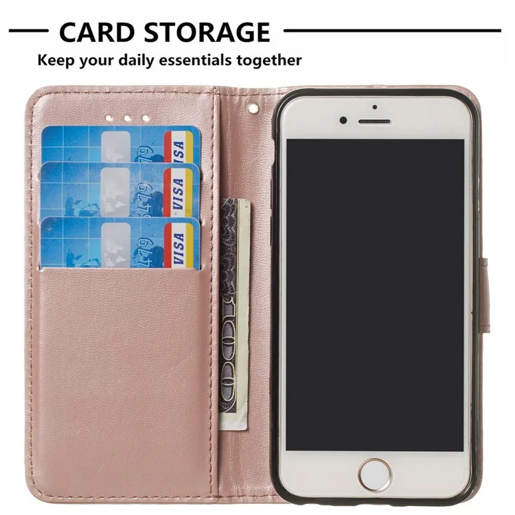 Pure Color Leather Wallet Stand Cell Phone Case Cover for iPhone 6 / 6s 4.7-inch - Rose Gold