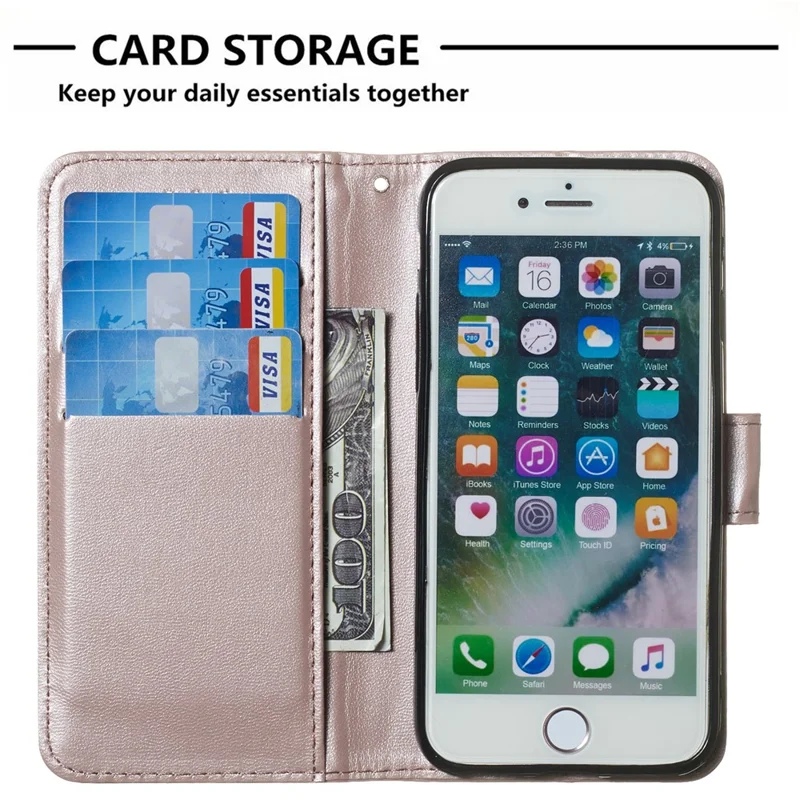 Wallet Leather Stand Mobile Phone Case for iPhone SE 8/7/SE (2020)/SE (2022) 4.7 inch - Rose Gold