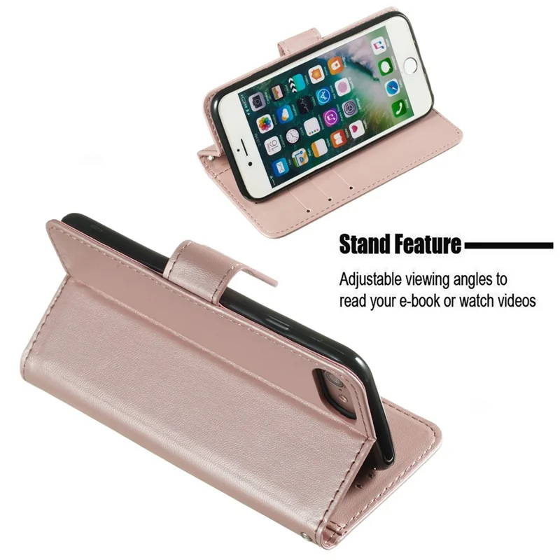 Wallet Leather Stand Mobile Phone Case for iPhone SE 8/7/SE (2020)/SE (2022) 4.7 inch - Rose Gold