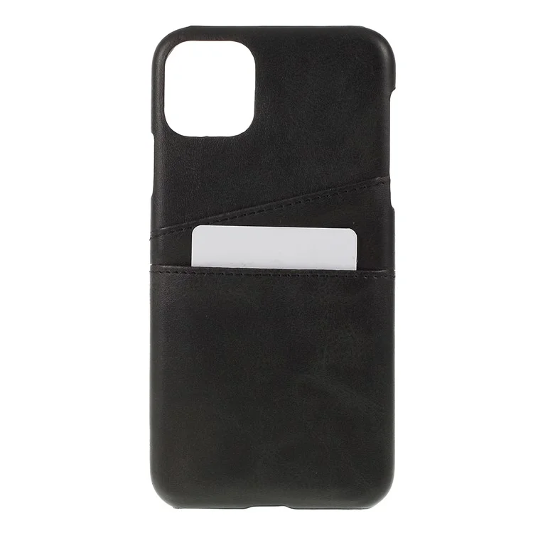 Double Card Slots PU Leather Coated PC Phone Covering Shell for iPhone 11 6.1 inch (2019) - Black