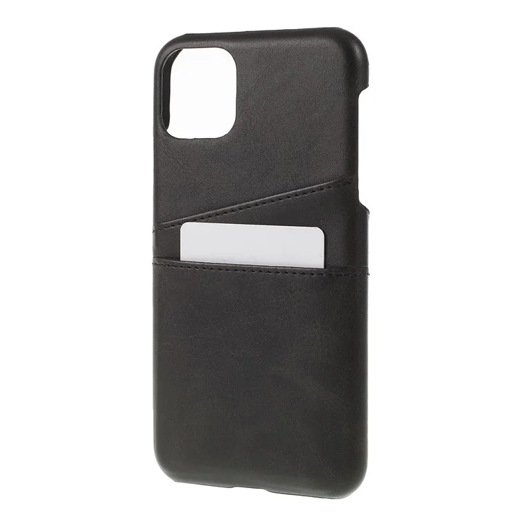 Double Card Slots PU Leather Coated PC Phone Covering Shell for iPhone 11 6.1 inch (2019) - Black