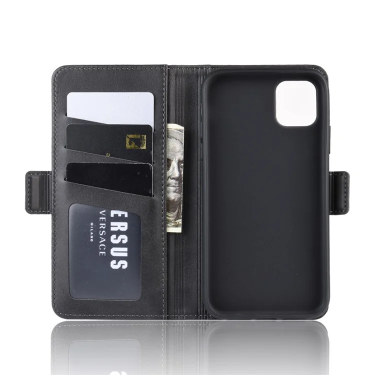 For iPhone 11 Case Calf Texture Leather Wallet Stand Phone Cover - Black