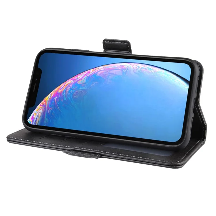 For iPhone 11 Case Calf Texture Leather Wallet Stand Phone Cover - Black