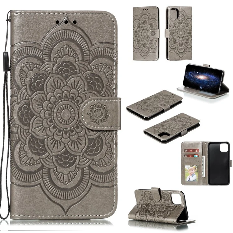 Mandala Sun Mandala Mandala Mandala Coquille Portefeuille En Cuir Pour IPhone 11 Pro Max 6,5 Pouce (2019) - Gris