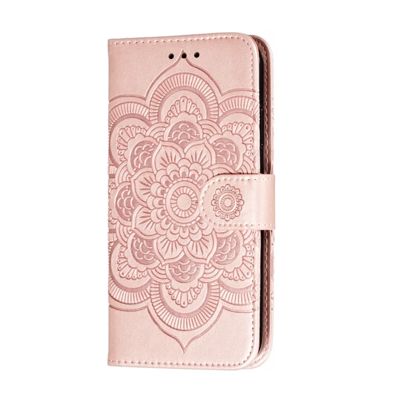 Imprinted Sun Mandala Flower Pattern Leather Wallet Casing for iPhone 11 6.1 inch (2019) - Rose Gold