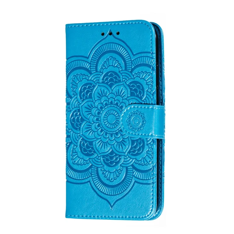 Skórzana obudowa portfelowa z nadrukiem wzoru kwiatu Mandala Słońce dla iPhone'a 11 6,1 cala (2019) - Niebieski