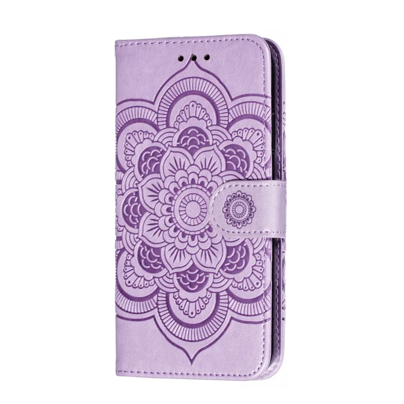 Imprinted Sun Mandala Flower Pattern Leather Wallet Casing for iPhone 11 6.1 inch (2019) - Purple