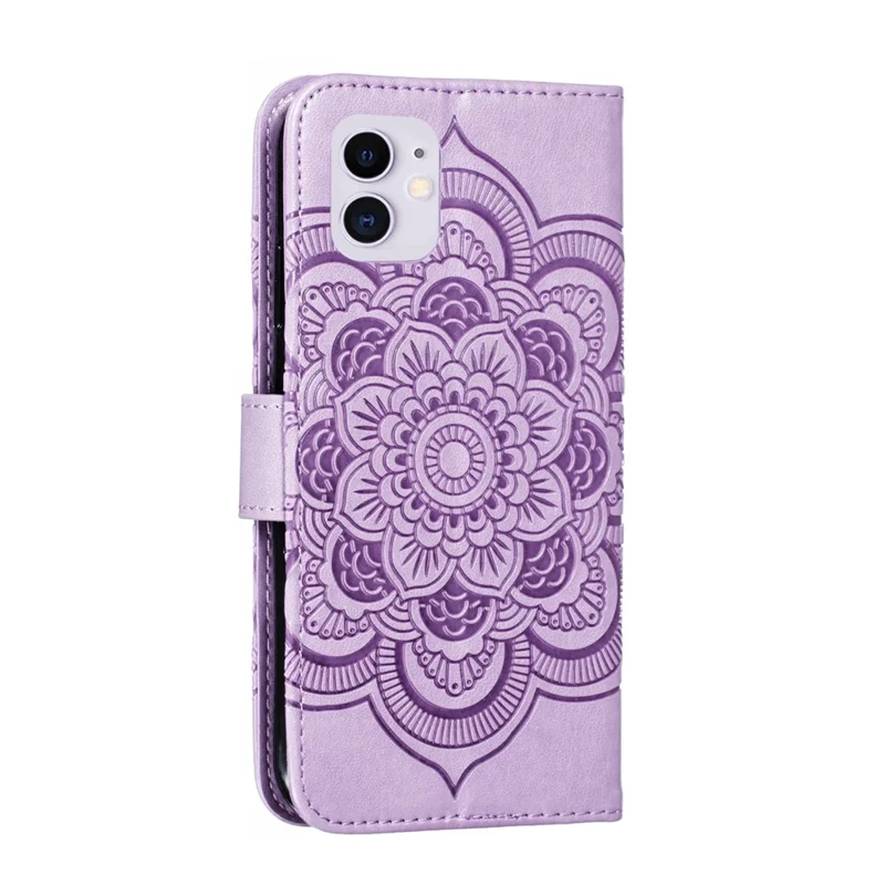 Imprinted Sun Mandala Flower Pattern Leather Wallet Casing for iPhone 11 6.1 inch (2019) - Purple