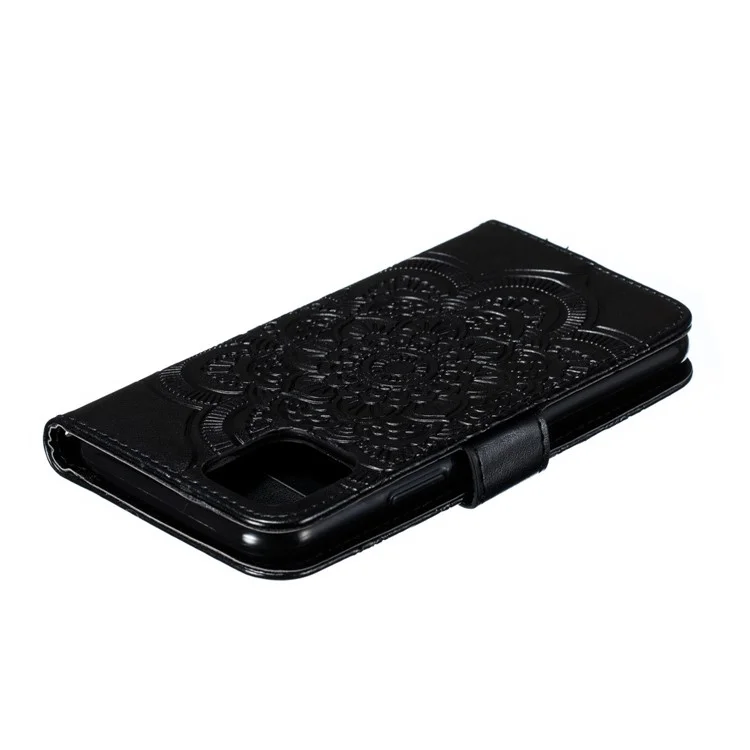 Imprited Sun Mandala Blumenmuster Leder Brieftasche Telefon Fall Für IPhone 11 Pro 5.8 Zoll (2019) - Schwarz