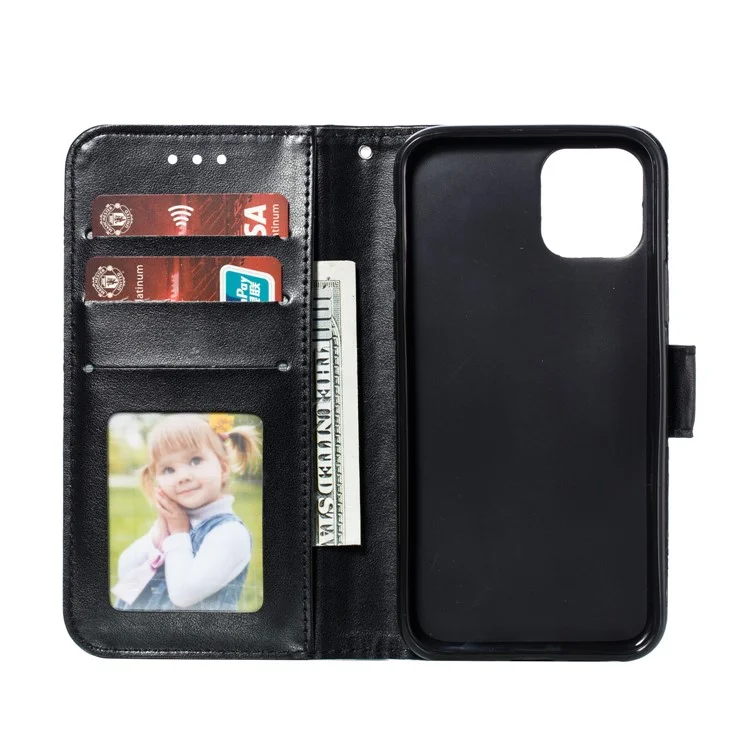 Imprited Sun Mandala Blumenmuster Leder Brieftasche Telefon Fall Für IPhone 11 Pro 5.8 Zoll (2019) - Schwarz