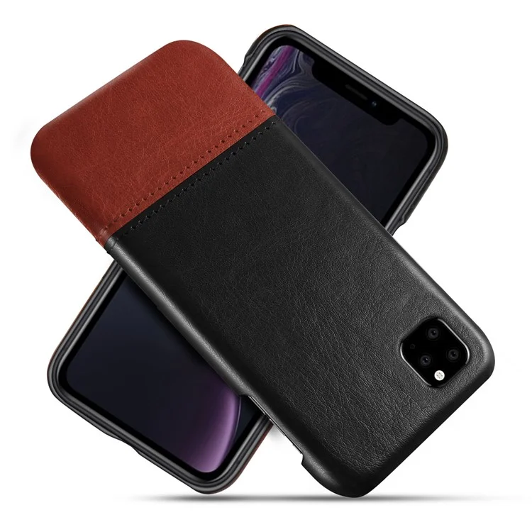 KSQ Bi-color PC + PU Leather Protective Phone Shell Case per iPhone 11 Pro 5.8 pollici (2019) - Nero / Marrone Scuro