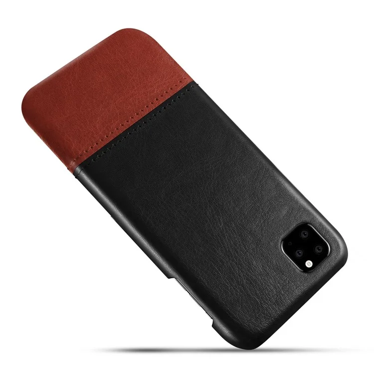 KSQ Bi-color PC + PU Leather Protective Phone Shell Case per iPhone 11 Pro 5.8 pollici (2019) - Nero / Marrone Scuro
