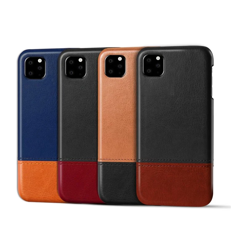 KSQ Bi-color PC + PU Leather Protective Phone Shell Case per iPhone 11 Pro 5.8 pollici (2019) - Nero / Marrone Scuro