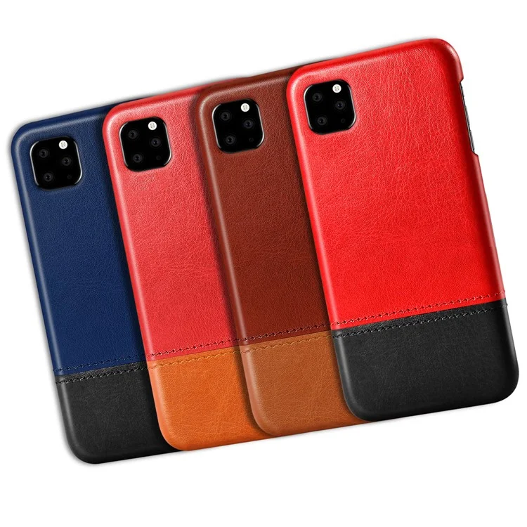 KSQ Bi-color PC + PU Leather Protective Phone Shell Case per iPhone 11 Pro 5.8 pollici (2019) - Nero / Marrone Scuro