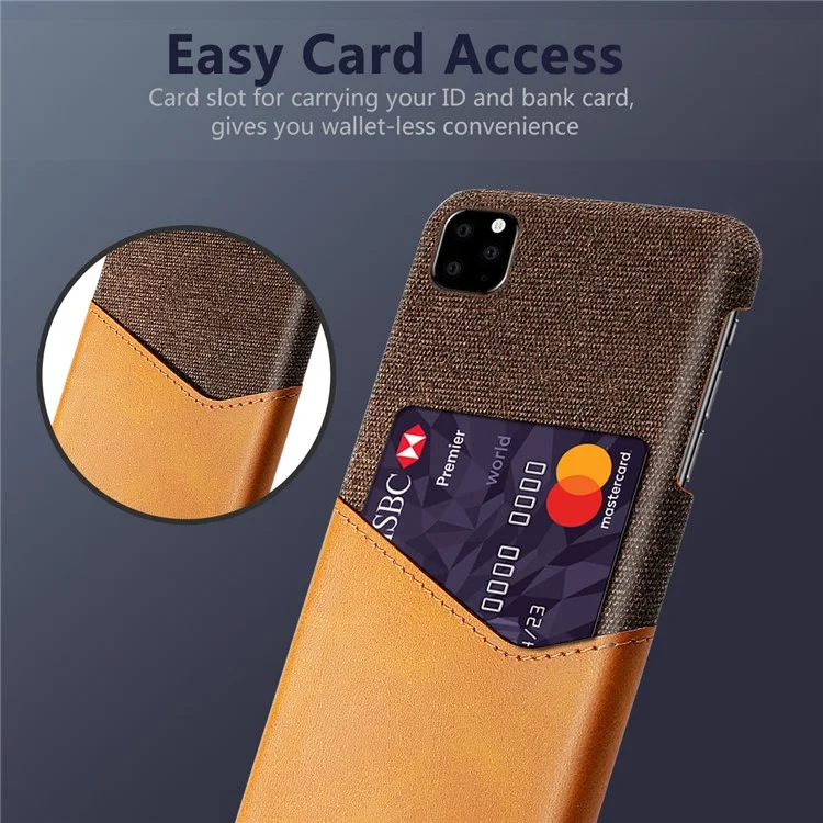 KSQ Card Pocket Holder Phone Case für iPhone 11 6.1 Zoll, PC + PU + Tuch Hybrid Rückabdeckung - Orange
