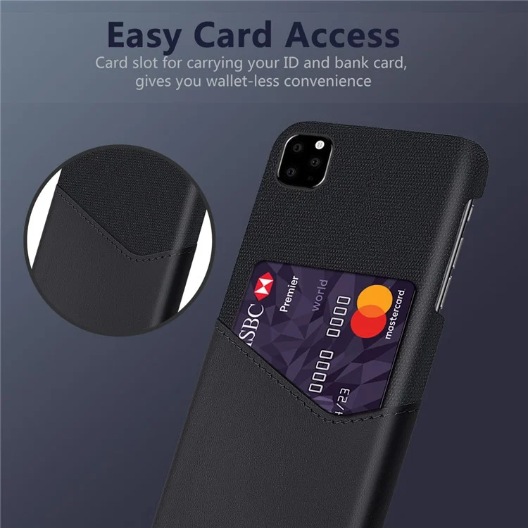 KSQ Card Pocket Holder Phone Case for iPhone 11 6.1 inch, PC + PU + Cloth Hybrid Back Cover - Black