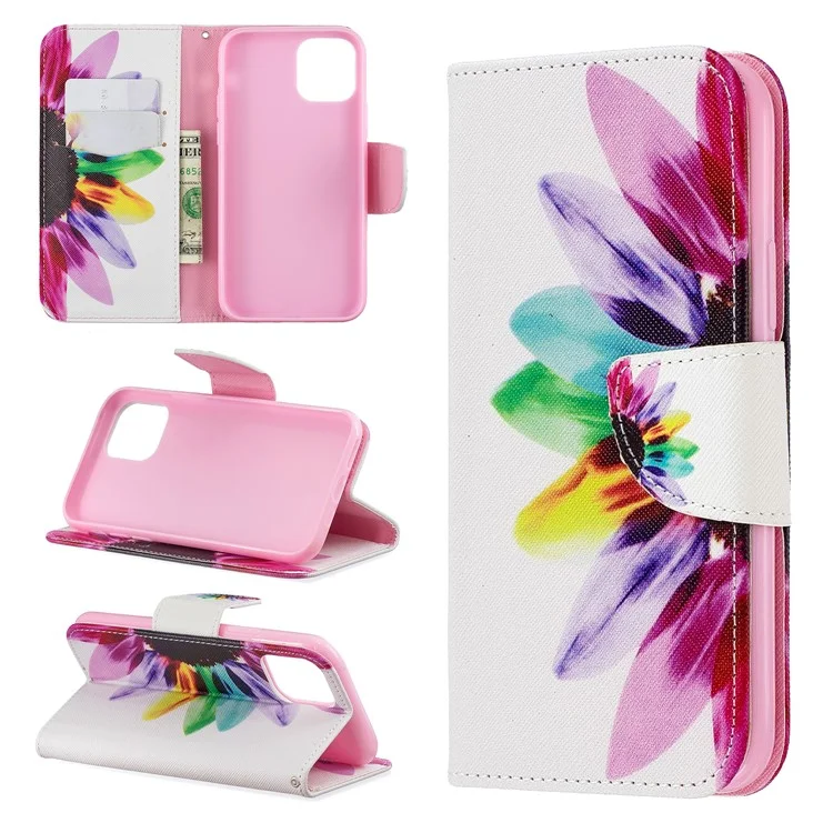 Impresión de Patrones de Billetera de Cuero Case Para Iphone 11 Pro 5.8 Pulgadas (2019) - Pétalos Coloridos