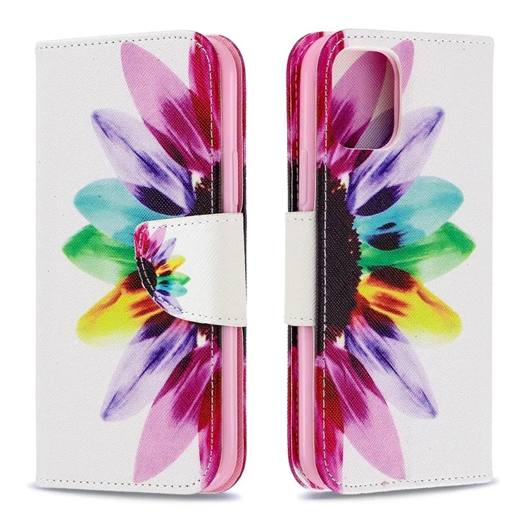 Impresión de Patrones de Billetera de Cuero Case Para Iphone 11 Pro 5.8 Pulgadas (2019) - Pétalos Coloridos